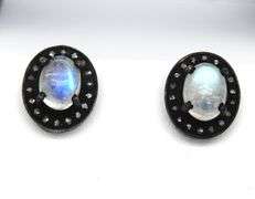 Luminescent Opal Earrings with Dark Silver and Diamond Accents