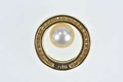 14K Yellow Gold 0.25 Ctw Diamond Pearl Circle Round Pendant