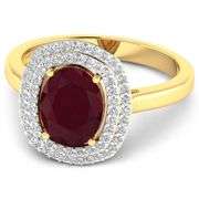 Elegant 14 Kt Yellow Gold Ruby Diamond Ring