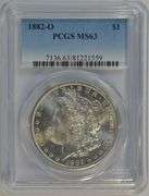 Blazing-white Choice BU 1882-O Morgan Silver Dollar. PCGS MS63
