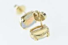 14K Yellow Gold Oval Natural Opal Vintage Stud Earrings