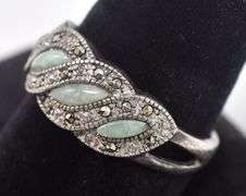 Green Gemstone and Marcasite Gemstone Ring in Sterling Silver