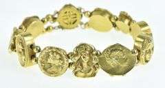 14K Yellow Gold Art Nouveau Diamond Lady Slide Charm Bracelet