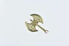 14K Yellow Gold Filigree Double Axe Ornate Weapon Charm/Pendant
