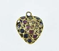 21K Yellow Gold Pave Sapphire Ruby Peridot Heart Charm/Pendant
