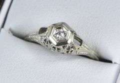 18K White Gold Art Deco Diamond Filigree Engagement Ring