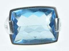 18K White Gold Bvlgari Blue Topaz Metropolis Designer Ring