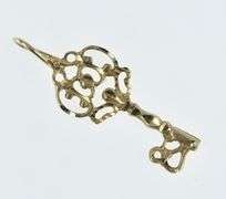 14K Yellow Gold Filigree Skeleton Key Loyalty Symbol Charm/Pendant