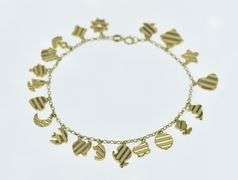 14K Yellow Gold HW Burdick Heart Clover Butterfly Charm Bracelet