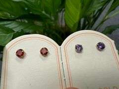 10k Yellow Gold 4mm Round Solitaire Stud Brilliant CZ Earrings 6 Pairs Various Colors