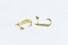 14K Yellow Gold Leaf Feather Curved Vintage Stud Earrings