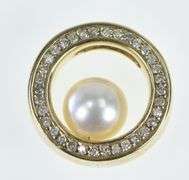 14K Yellow Gold 0.25 Ctw Diamond Pearl Circle Round Pendant