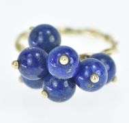 14K Yellow Gold Lapis Lazuli Ball Bead Tassel Fringe Charm Ring