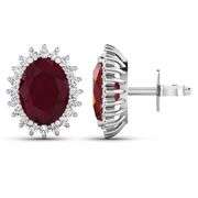 14 Kt White Gold Ruby Diamond Earrings