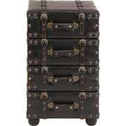 Vintage Black Leather 4-Drawer Storage Chest with Gold Studs