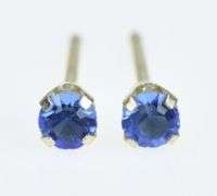 14K Yellow Gold Round Syn. Sapphire Solitaire Vintage Stud Earrings