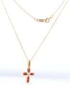 10kt Yellow gold Ruby and diamond accent cross pendant on chain necklace