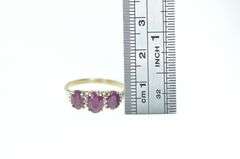 14K Yellow Gold Three Stone Oval Ruby Vintage Diamond Ring
