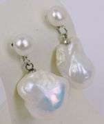 Big White Baroque Pearl Sterling Earrings