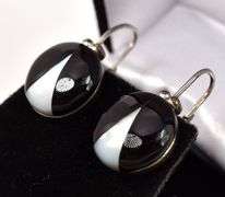 Black Onyx and Mother of Pearl Dangle Earrings in Sterling Silver