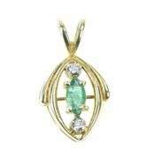 14K Yellow Gold Marquise Emerald Diamond Accent Pendant