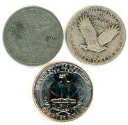 Three Different Types of US Quarters: 1899, 1930, & 1965