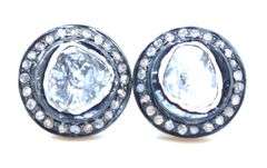 Strong Mine Cut Diamond Earrings with Gold Plated Silver and Diamond Accents