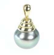 14K Yellow Gold 13.7mm Tahitian Pearl Vintage Drop Pendant