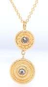 18kt Yellow gold rose cut diamond double disc pendant on chain necklace