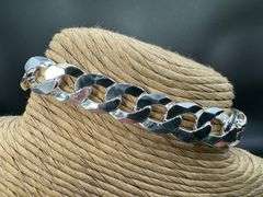 Men's 11.5mm Solid .925 Sterling Silver Flat Curb Chain Link Italy Bracelet 8" inch