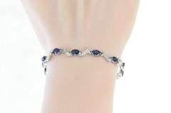 18K White Gold 7.52 Ctw Natural Sapphire Diamond Wavy Bracelet