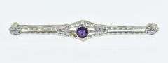 14K Yellow Gold Art Deco Amethyst Ornate Classic Pin/Brooch