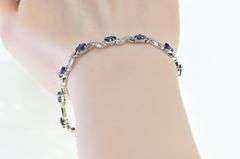 18K White Gold 7.52 Ctw Natural Sapphire Diamond Wavy Bracelet