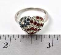 CZ American Flag Heart Ring in Sterling Silver