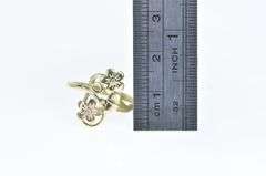 14K Yellow Gold Black Hills Flower Daisy Diamond Swirl Bypass Ring