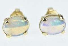 14K Yellow Gold Oval Natural Opal Vintage Stud Earrings