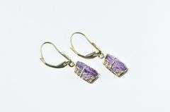 14K Yellow Gold Oval Amethyst Vintage Dangle Ornate Earrings