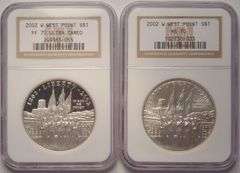 2002 West Point Commemorative Silver Dollars Uncirculated And Proof NGC PF/MS70