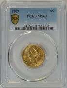 Very Choice BU 1907 US $5 Liberty Gold Piece. PCGS MS63
