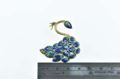 14K Yellow Gold Ornate Enamel Peacock Diamond Pin/Brooch