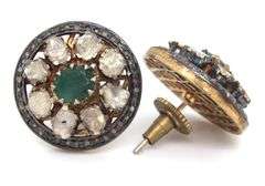 Naturalistic Emerald Halo Gold Plated Silver Earrings with Mine Cut and Round Diamonds