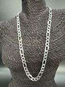Men's 9.7mm Solid .925 Sterling Silver Flat Figaro Chain Link Italy Necklace 24"