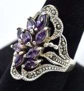 Amethyst and Marcasite Ring in Sterling Silver