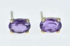 14K Yellow Gold Oval Amethyst Vintage Solitaire Stud Earrings