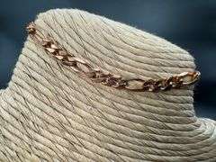 22k Rose Gold Plated Sterling Silver Diamond-Cut Figaro Link Chain 4.5mm Solid 925 Italy Bracelet 7"
