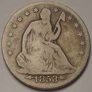 1853 Arrows & Rays Seated Liberty Half Dollar, Circulated.