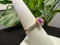 10k Yellow Gold Natural Ruby Gemstone Ring with White CZ Halo Size 7