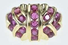 14K Yellow Gold Rubellite Pattern Domed Statement Ring
