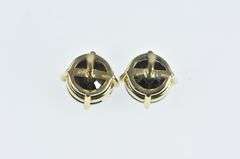 14K Yellow Gold Round Hematite Faceted Stud Vintage Earrings