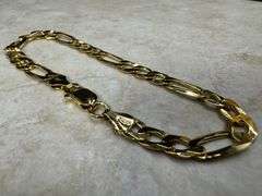 22k Yellow Gold Plated Men's 6.5mm Solid .925 Sterling Silver Flat Figaro Chain Link Italy Bracelet 
